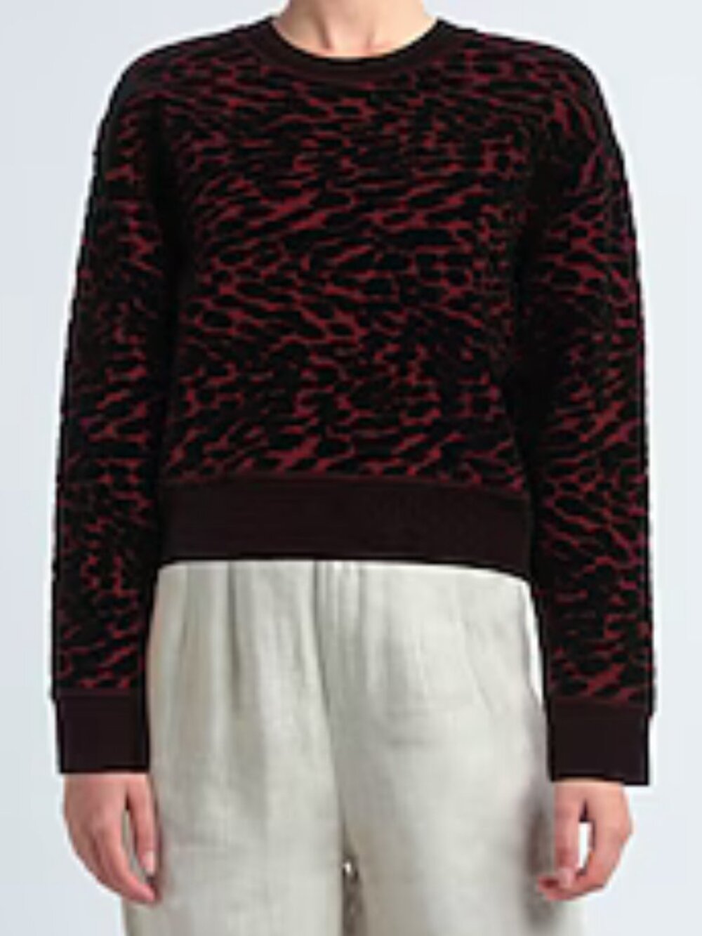 DIANE VON FURSTENBERG Jumper Sweatshirt Velour Animal Print Maroon / Black M